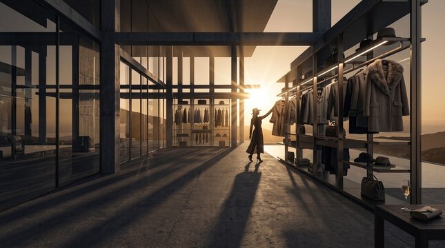 Woman Shopping for Luxury Fashion in Modern Boutique