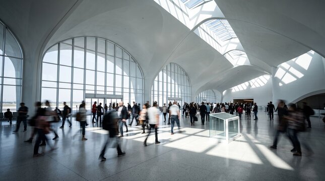 Modern Airport Terminal with Travelers and Natural Light