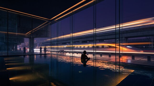 Solitary Figure Contemplating Urban Expressway at Dusk