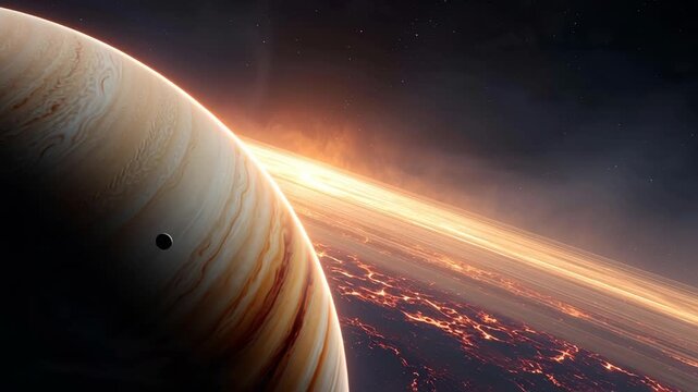 Majestic Jupiter Planet Sunrise Over Earth City Lights.