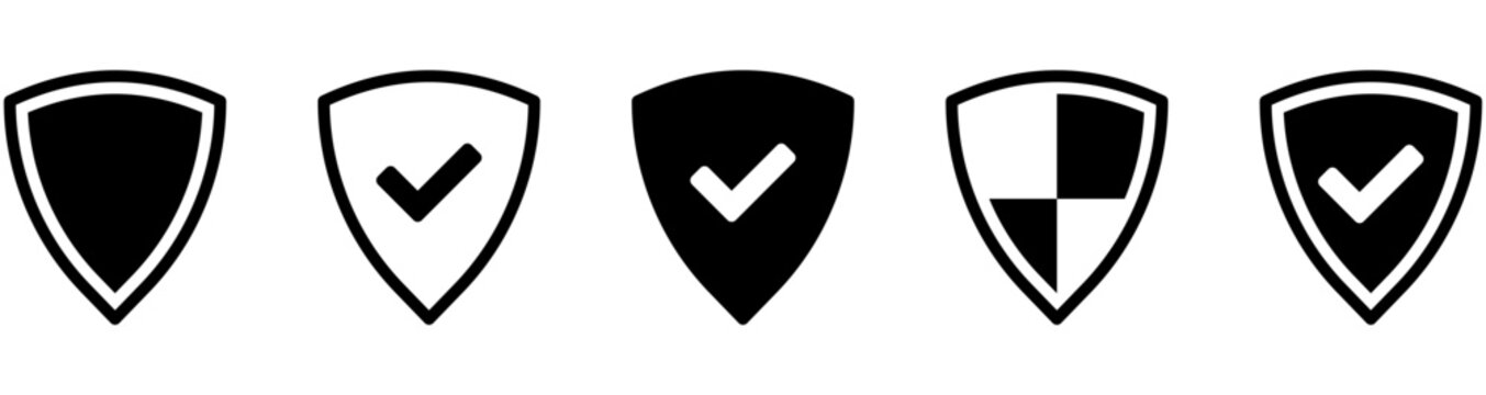 Shield check mark icon or security shield protection icon with tick symbol