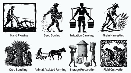 Fototapeta premium Agricultural historical silhouettes for rustic designs and rural themes elements