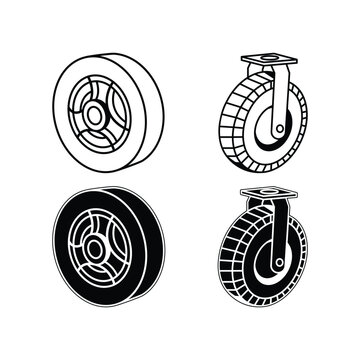 Caster Wheels Icons Elements Set