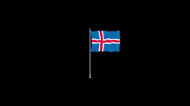 Icelandic flag waving in wind on flagpole against black background patriotic national symbol of country motion footage.