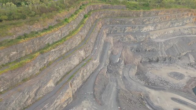 Aerial View of Active Quarry with Rock Terraces in Brisbane Queensland Australia