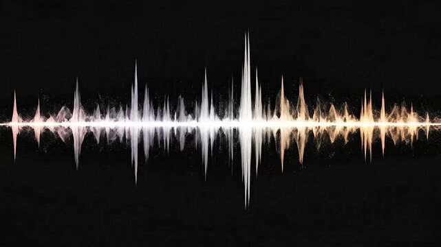 A digital visualization of sound waves glowing against a dark background