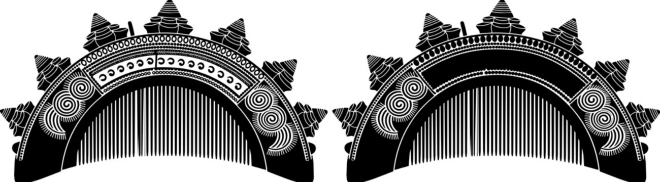 Intricate vietnamese traditional hair comb designs black and white vector illustration