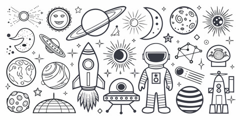Space And Astronomy Themed Vector Illustration With Planets And Astronauts © Ajay
