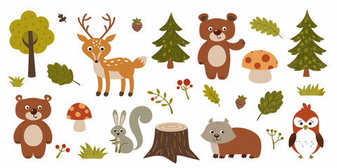 Forest Animals And Nature Elements Colorful Vector Illustration © Ajay