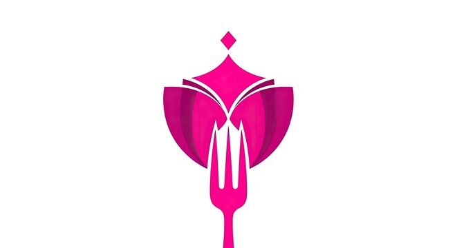 Pink fork and flower petal restaurant logo design icon.