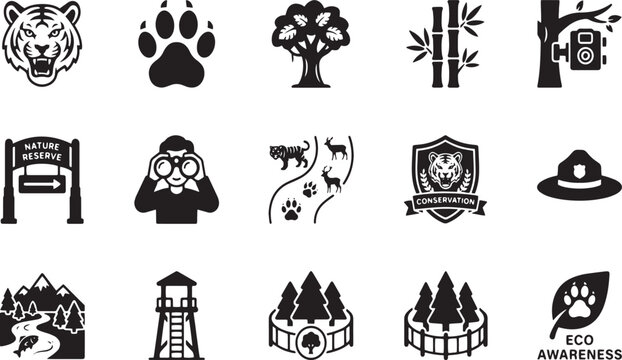 Wildlife Conservation and Nature Reserve Glyph Icon Set
