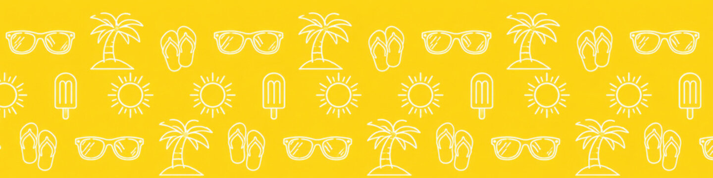 summer banner with vacation related icons: palm tree, sunglasses, flip flops, sun and ice cream - vector illustration