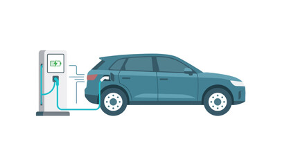 Fototapeta premium Electric SUV charging at a modern charging station, illustration