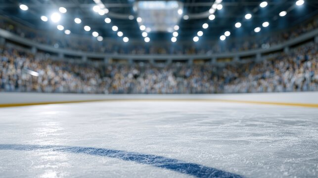 Empty indoor ice rink arena with smooth skating surface and sports venue concept.