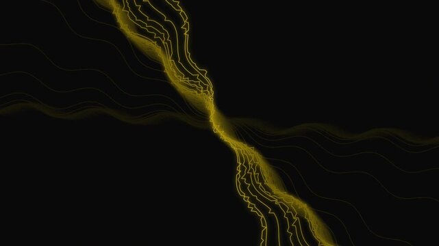 Abstract golden audio wave background with vibrant neon glow, suitable for concert visuals, DJ sets, social media, and digital posters.