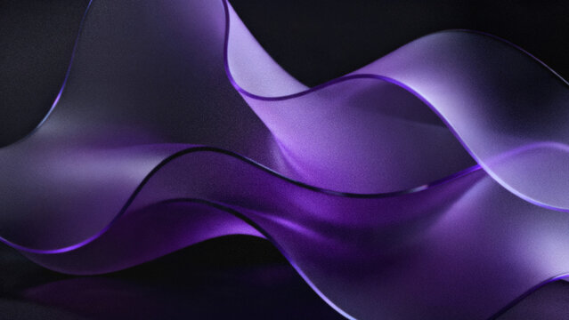 Abstract grainy glassmorphism background with flowing translucent purple fluid waves on a dark backdrop for modern tech product presentation designs