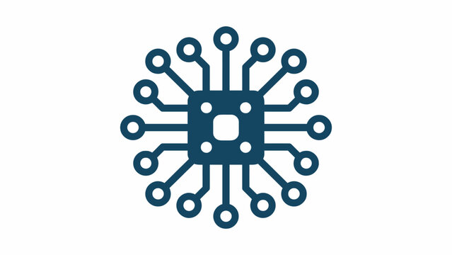 Teal circular cpu processor chip symbol.