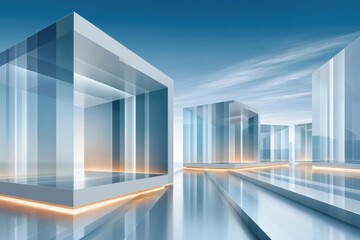 Fototapeta premium Luxury abstract visualization of interconnected AI agents in a futuristic glass architecture cityscape