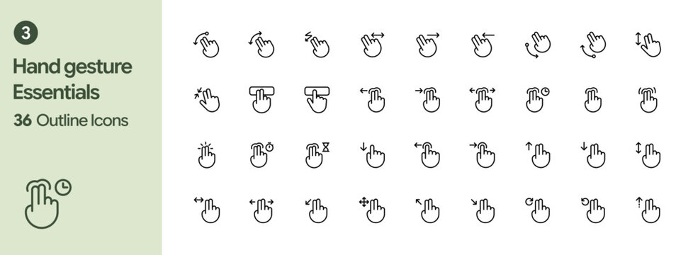 Hand Gesture Outline Icon Set 3