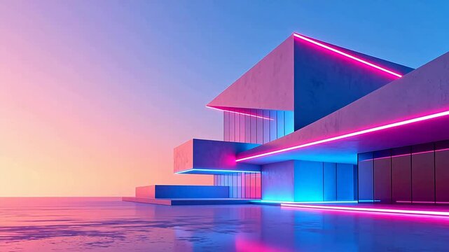 Futuristic building with neon lights