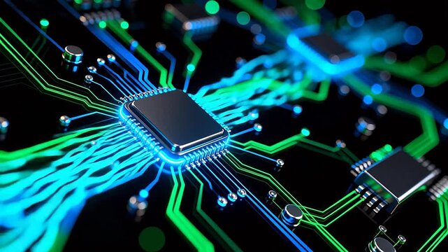 Circuit board with glowing pathways