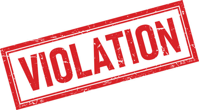 Red rectangular rubber stamp impression with the word violation in a distressed and textured font style