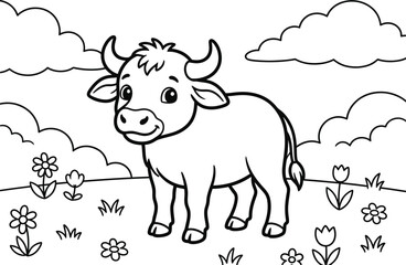 Fototapeta premium Cow coloring page for kids farm animal illustration for creative activity