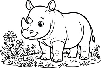 Fototapeta premium Rhino coloring page for kids cute animal illustration for creative activity