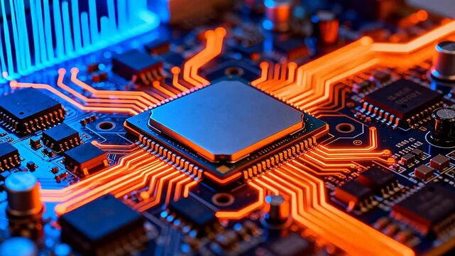 Closeup of illuminated circuit board