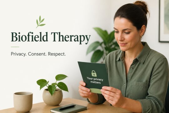 Marketing and education concept for biofield therapy with privacy consent and respect