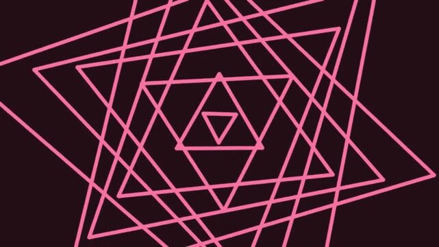 Geometric Neon Pink Lines Forming Intricate Overlapping Squares and Diamonds in Dark Studio