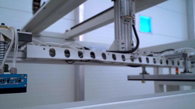 Automated robotic suction gripper moving on an industrial assembly line