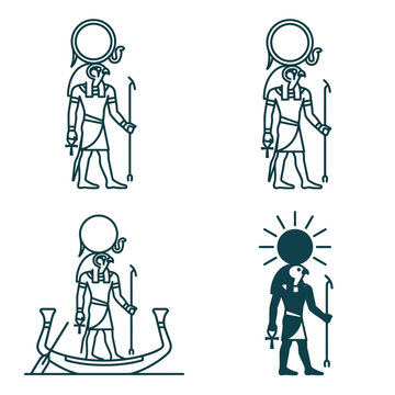 Ancient Egyptian Gods Hieroglyphic Symbols Set.