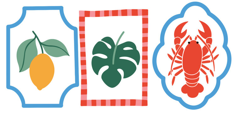 set of whimsical frames with Mediterranean elements. vector illustration
