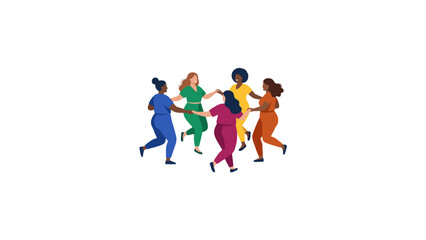Fototapeta premium Diverse women holding hands and dancing in circle illustration