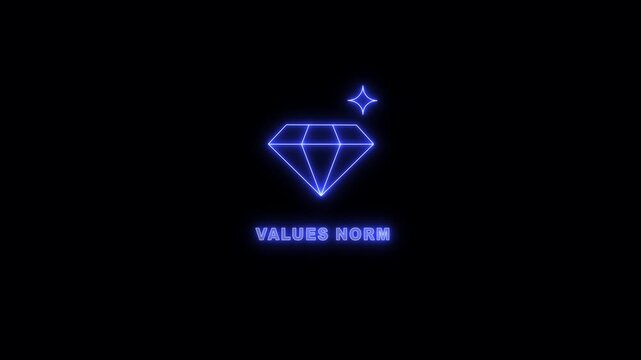 Values Norm Diamond Icon with Blue Neon Gem Symbol on Dark Black Minimal Digital Background and Elegant Line Art Design