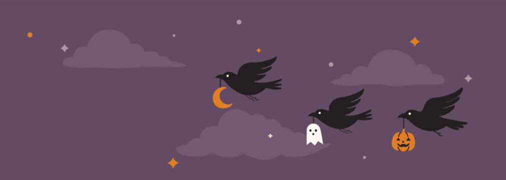 Happy Halloween banner violet background have blank space.