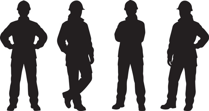 Black silhouette figures walking in a row, style, isolated