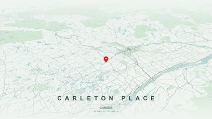 Minimalist vector map of Carleton Place, Ontario. High-quality scalable illustration of Carleton Place geographic boundaries, Mississippi River shoreline, Riverside Park networks for posters design. © AliRza