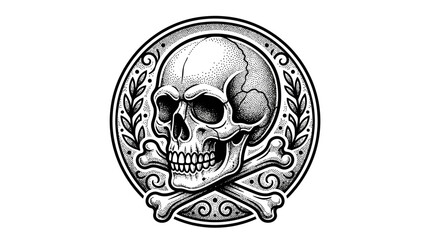 Fototapeta premium Skull and Crossbones Emblem - Death Symbol, Danger Warning, Pirate Icon