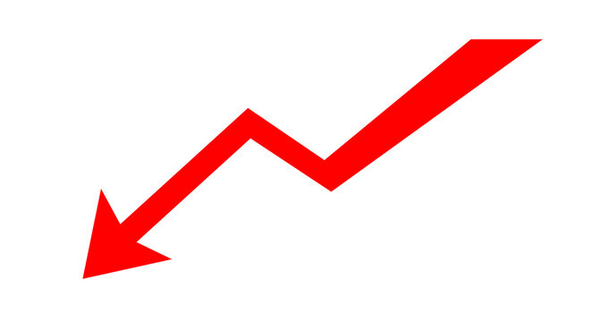 Red downward zig zag trend arrow silhouette vector icon