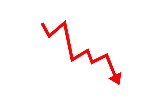 Red downward zig zag trend arrow silhouette vector icon