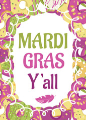 Fototapeta premium Mardi Gras Invitation Poster with Donut Border