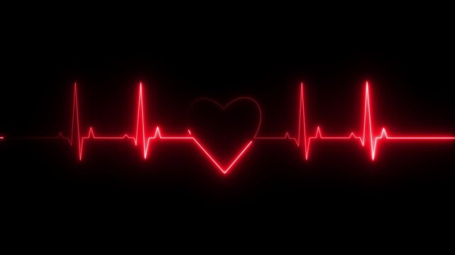 Heartbeat Pluss Animation, heart rate monitor electrocardiogram EKG or ECG looping background.glowing Neon digital heartbeat plus Heart beat electric neon line color animation.