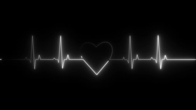 Heartbeat Pluss Animation, heart rate monitor electrocardiogram EKG or ECG looping background.glowing Neon digital heartbeat plus Heart beat electric neon line color animation.