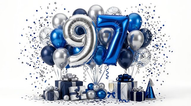 97th birthday celebration with balloons gifts and confetti
