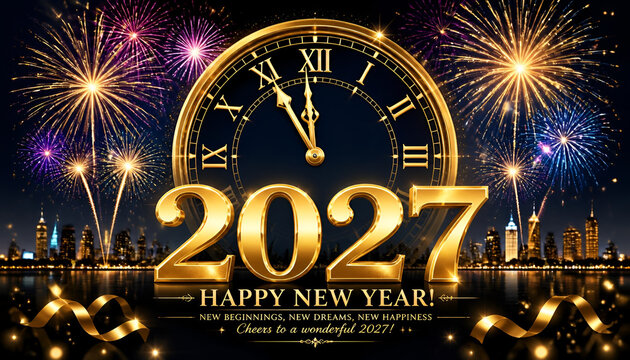 new year 2027 clock fireworks ai genrative