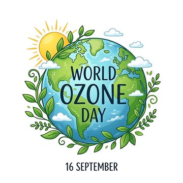 world ozone day vector illustration featuring earth globe surrounded by green leaves and sun sky