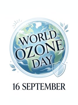 world ozone day graphic featuring earth protected inside a transparent bubble with sun and leaves