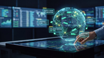 Fototapeta premium Dynamic Supply Chain Management and Logistics Flow Data Visualization